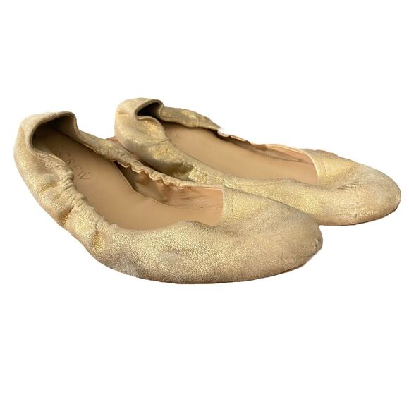 J.Crew Womens Size 7 Ballet Flats Gold Glitter Basic Casual Scrunch Slip On - Picture 1 of 12